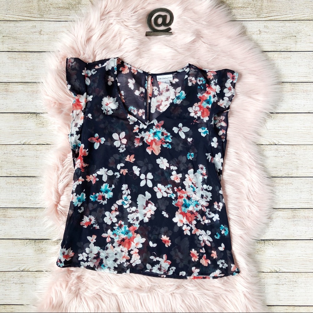 Liz Claiborne | NWOT Blue Sheer Floral Top